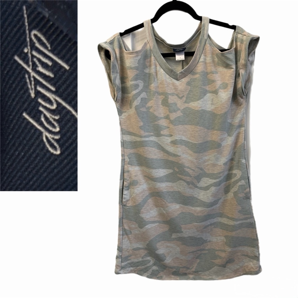 ❤️ Daytrip Camouflage Cold Shoulder T-Shirt Dress Camo Size S Edgy Streetwear